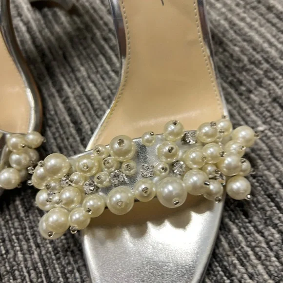 SB-Fay Silver Metallic Pearl Rhinestone High Heel Sandals